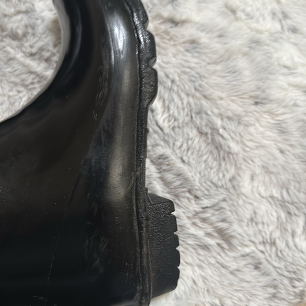 Coach Pearl Rain Boots Womens 7B Black Signature Logo Rubber Calf High A7314 - Picture 6 of 12